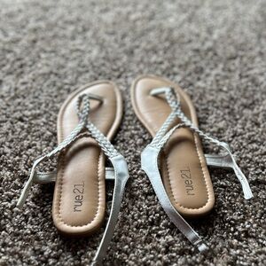 Rue21 White Tan Sandals T-Strap Design